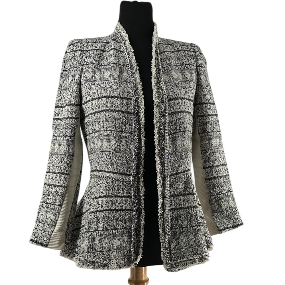 Rebecca Taylor Blazer Textured Jacket boho chain detail fringe sz 2